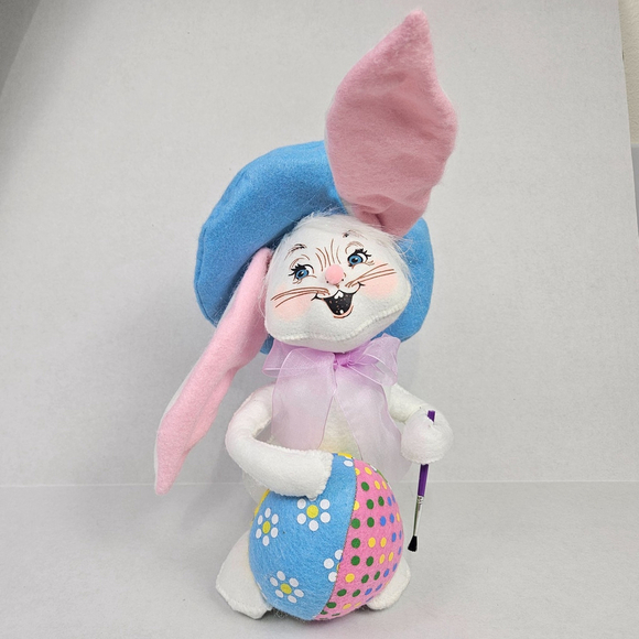 Annalee Artist Easter Bunny With Brush and Egg Blue Beret 2014 Whimsical Rabbit - Picture 1 of 15